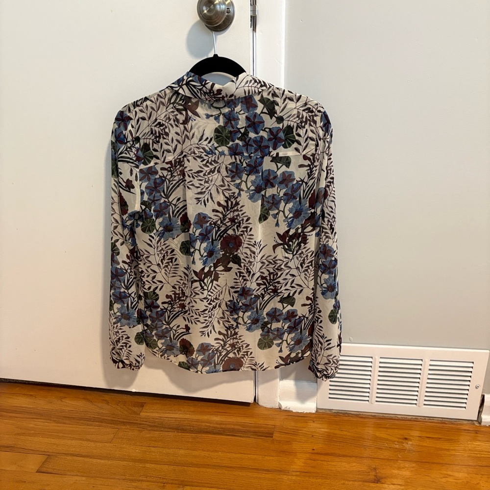 CAbi Victoria Floral Blouse - Blue, Purple, Green, and Cream - Picture 5 of 9